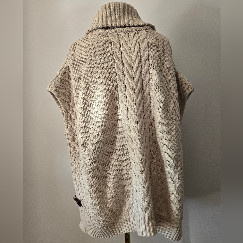 CLICHÉ COUTURE Shawl Neck Cream Cable Knit Sleeveless Wool Sweater Size Large - Picture 7 of 12